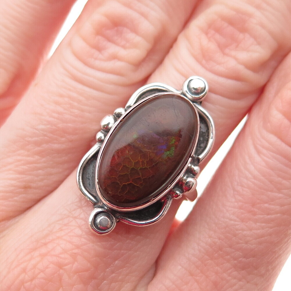 Edward Becenti Old Pawn 925 Sterling Silver Vintage Boulder Opal Ring Size 6.5